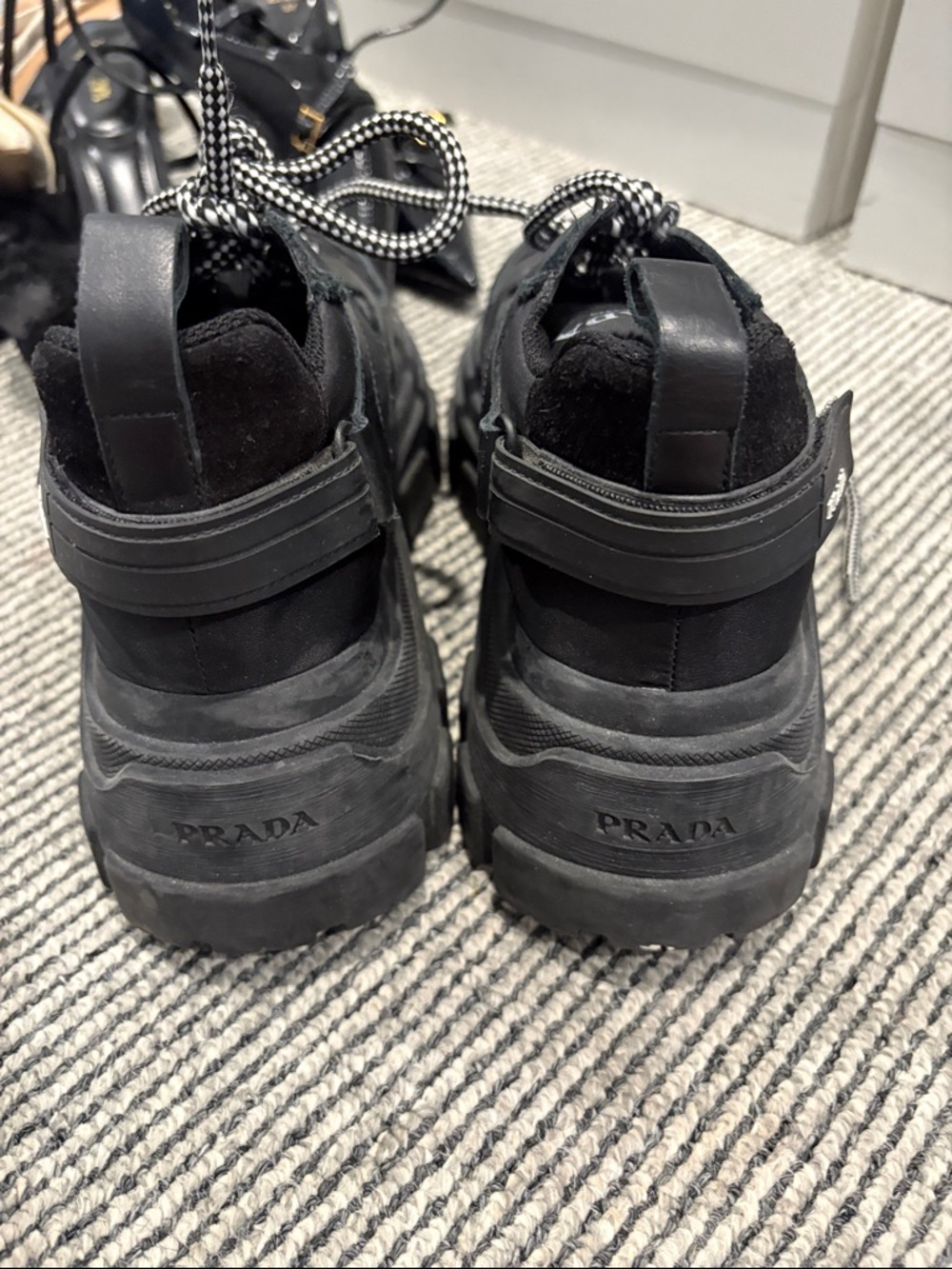 Prada Black Womens Leather Chunky Sneakers - Picture 3 of 4